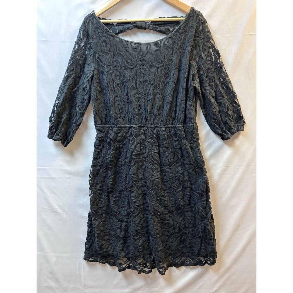 Ing Black Plus Size 3/4 Sleeve Dress Back Cutout Lace Women’s 1X